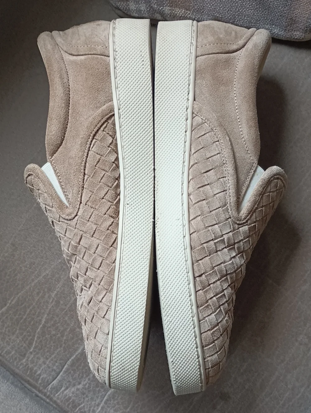 Bottega Veneta Beige Intrecciato Suede Mens Slip on Sneakers Size 42